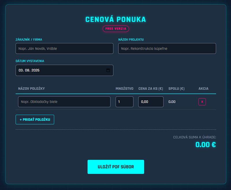Vytvorte si profesionálnu cenovú ponuku, Zadarmo a za pár sekúnd