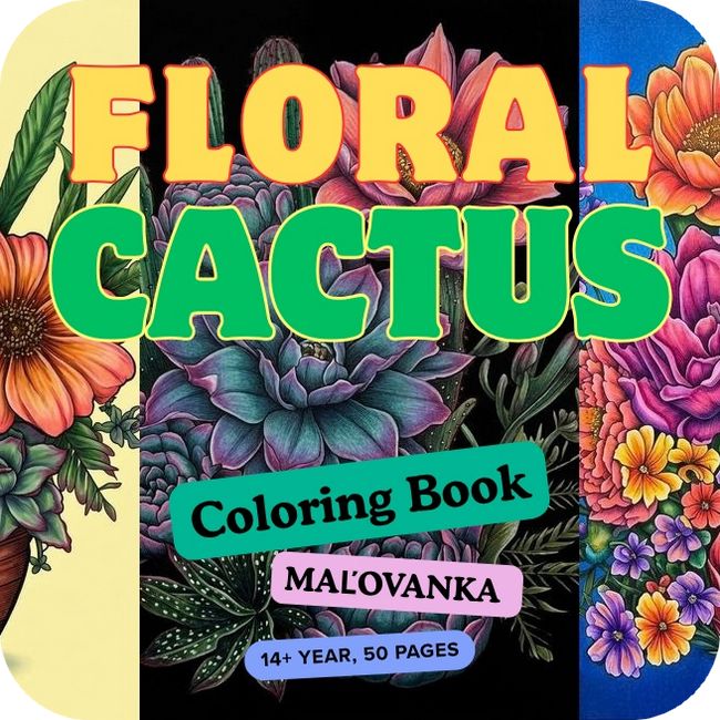 Detailné PDF maľovanky s botanickými motívmi rozkvitnutých kaktusov