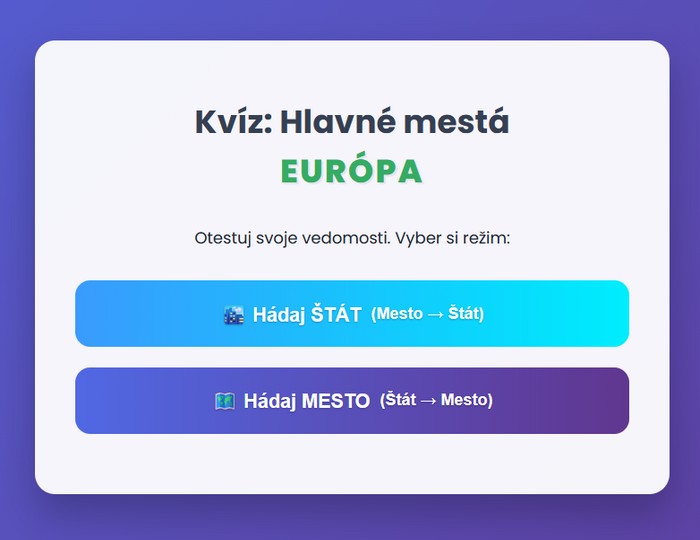 Zábavný geografický kvíz zameraný na hlavné mestá Európy
