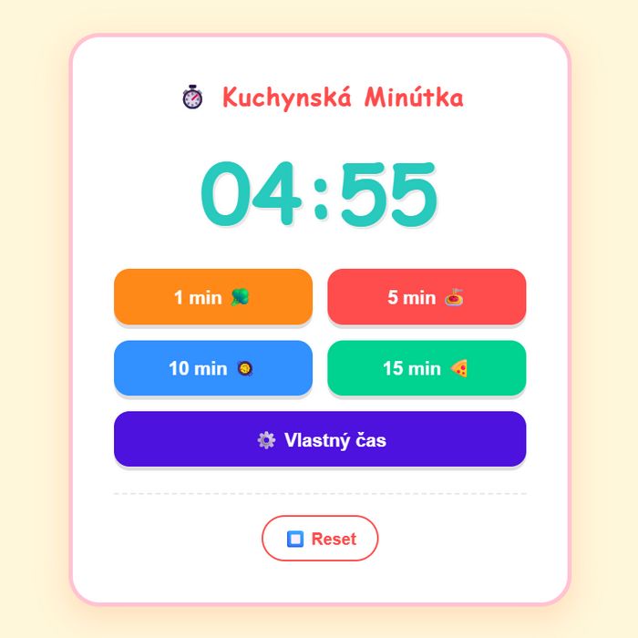 Online Kuchynská Minútka, časovač na varenie