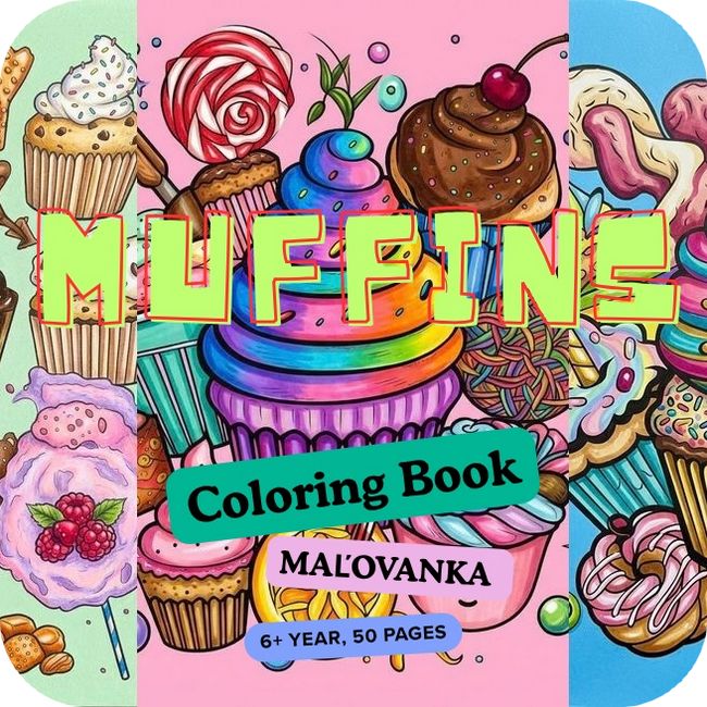 PDF maľovanky plné detailných muffinov, donutov a lízaniek